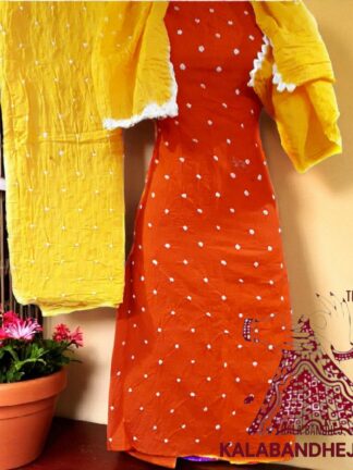 Yellow Orange Pure Cotton Bandhani Dress Material