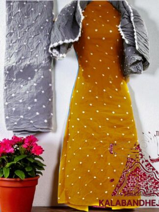 Silver Rust Pure Cotton Bandhani Dress Material