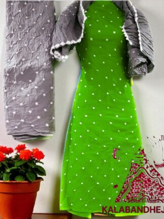 Silver Parrot Pure Cotton Bandhani Dress Material