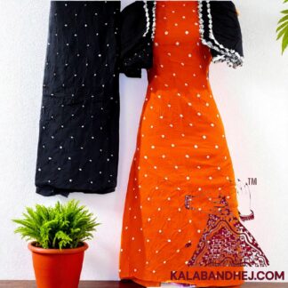 Black Orange Pure Cotton Bandhani Dress Material