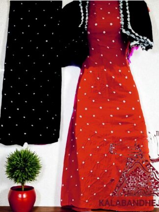 Black Red Pure Cotton Bandhani Dress Material
