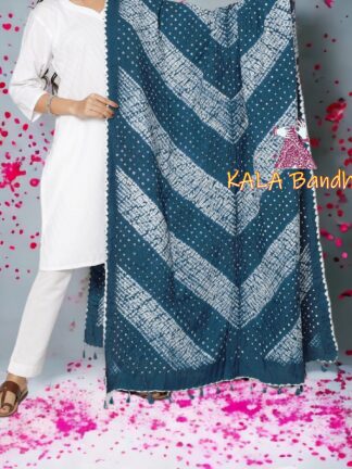 T Blue Bandhani Shibori Dupatta Pure Cotton
