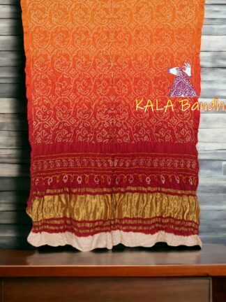 Red Golden Bridal Ancient Shikari Bandhani Dupatta Pure GajiSilk