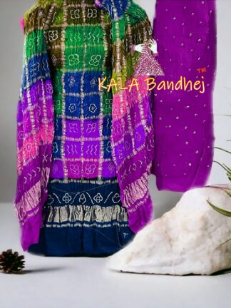 Navy Magenta Bandhani Multi Color Gharchola Dress Material Pure GajiSilk