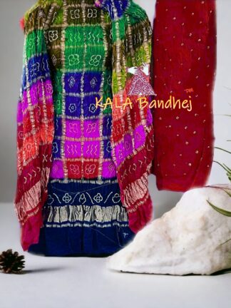 Navy-Fire Bandhani Multi Gharchola Dress Material