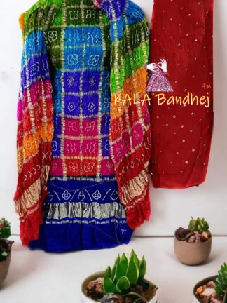 Cool Red Bandhani Multi Gharchola Dress Material
