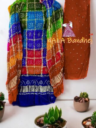 Blue-Brick Bandhani Multi Gharchola Dress Material