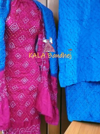 Sky Pink Bandhani Dress Material Pure GajiSilk