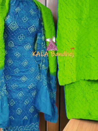 Parrot Rama Bandhani Dress Material Pure GajiSilk