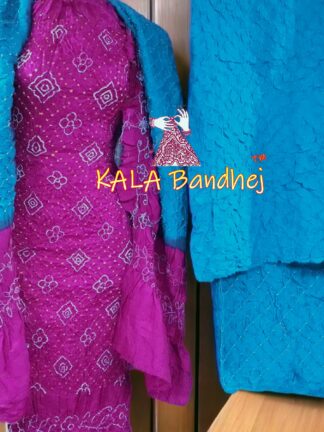 Magenta Sky Bandhani Dress Material Pure GajiSilk