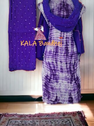 Purple Shibori Bandhani Dress Material Pure Modal Silk
