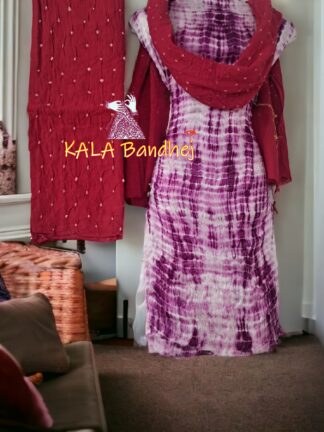 Magenta Blood Red Shibori Bandhani Dress Material Pure Modal Silk