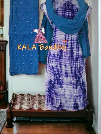 Purple Sky Shibori Bandhani Dress Material Pure Modal Silk