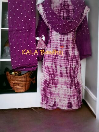 Magenta Shibori Bandhani Dress Material Pure Modal Silk