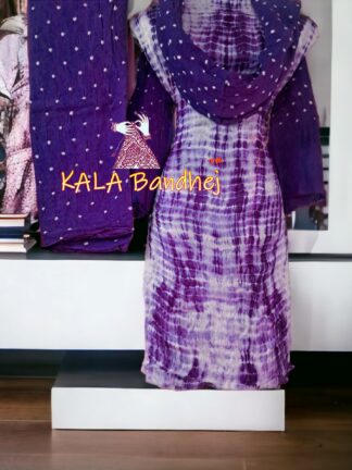 Purple Shibori Bandhani Dress Material Pure Modal Silk