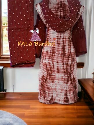 Brown Shibori Bandhani Dress Material Pure Modal Silk