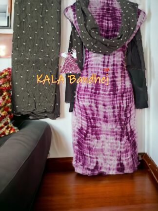 Grey Magenta Shibori Bandhani Dress Material Pure Modal Silk