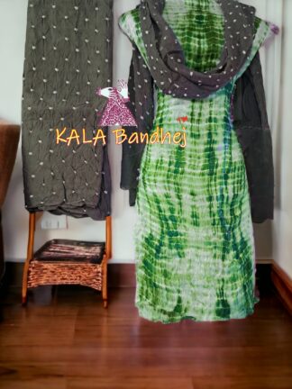 Parrot Grey Shibori Bandhani Dress Material Pure Modal Silk