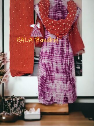 Magenta Dark Tomato Shibori Bandhani Dress Material Pure Modal Silk