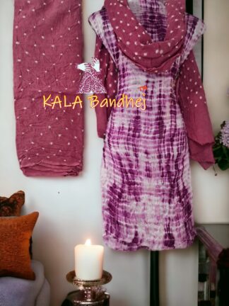Carrot Magenta Shibori Bandhani Dress Material Pure Modal Silk