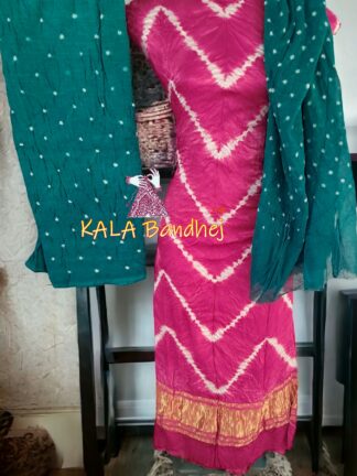 Pink Rama Leheriya Bandhani Shibori Dress Material