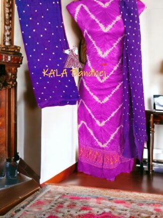 Magenta Purple Leheriya Bandhani Shibori Dress Material