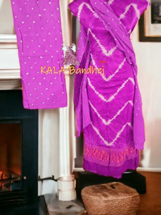 Magenta Leheriya Bandhani Shibori Dress Material