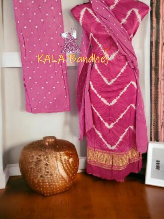 Pink Leheriya Bandhani Shibori Dress Material
