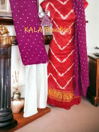 Red Magenta Leheriya Bandhani Shibori Dress Material
