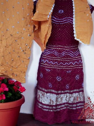 Dark Marron Mango Bandhani Chandrakhani Dress Material Pure Gaji Silk