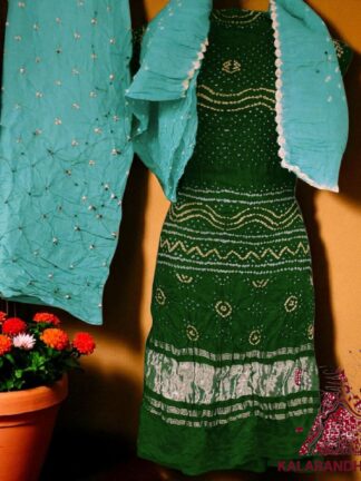 Mahendi Sky Bandhani Chandrakhani Dress Material Pure Gaji Silk