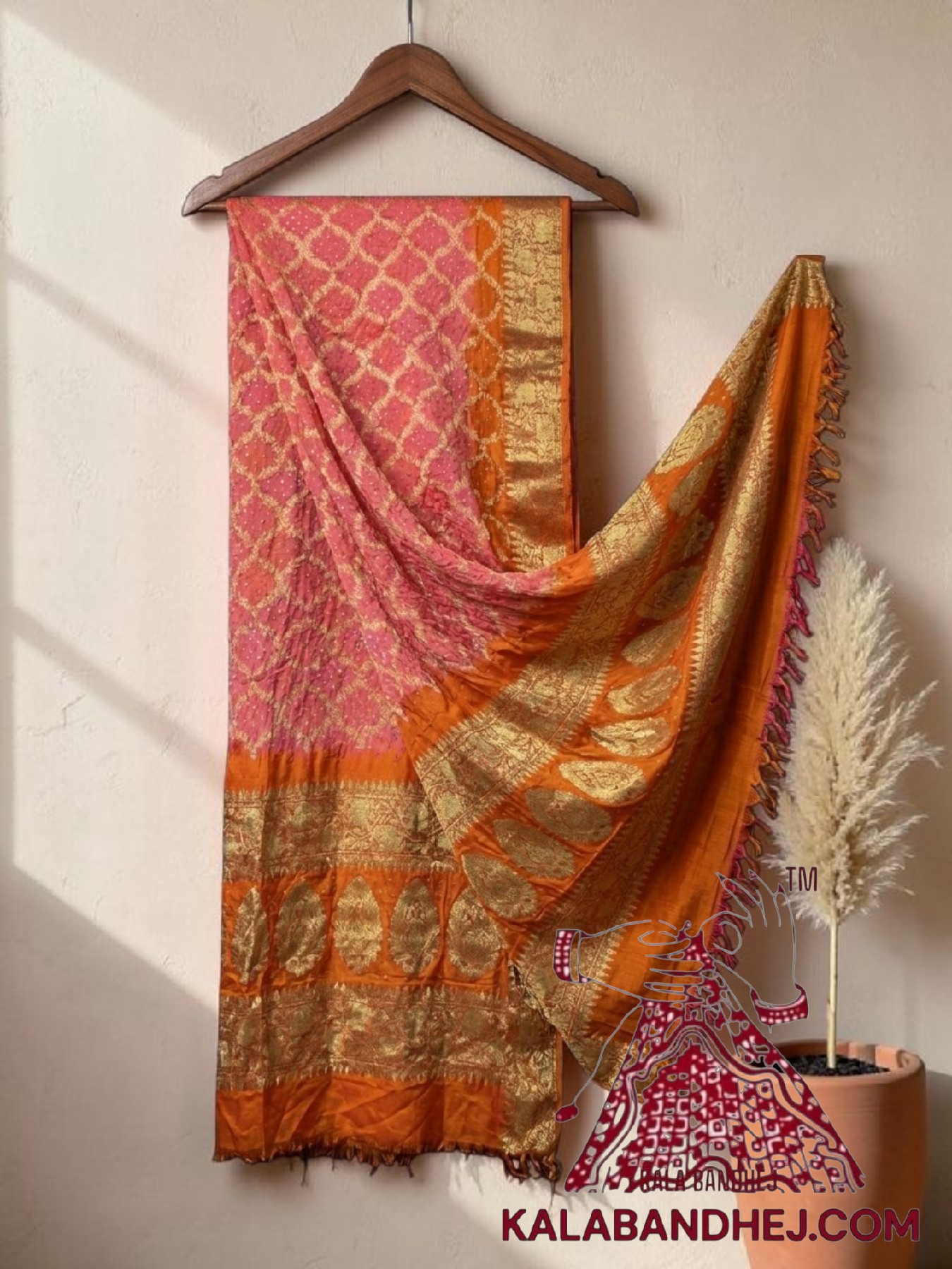 Orange Baby Pink Bandhani Banarasi Dupatta Georgette Silk