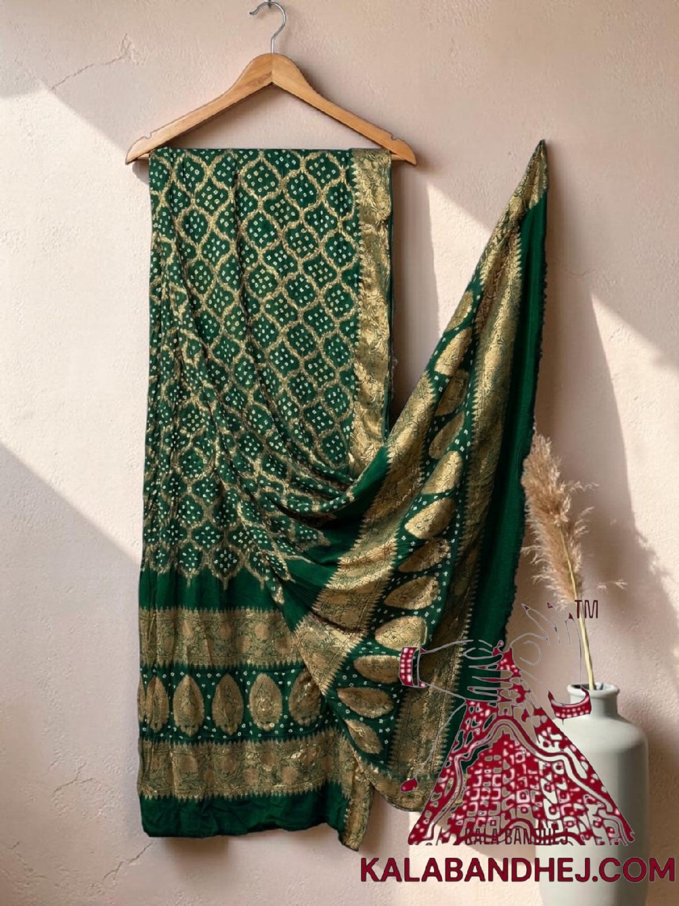 Green Bandhani Banarasi Dupatta Georgette Silk
