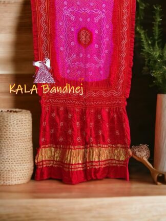 Red Pink Bandhani Dupatta Pure GajiSilk Chandrakhani