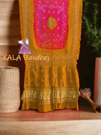 Mustured Pink Bandhani Dupatta Pure GajiSilk Chandrakhani