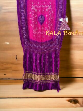 Pink Brinjal Bandhani Dupatta Pure GajiSilk Chandrakhani