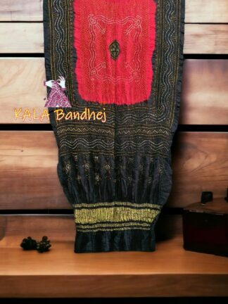 Black-Red GajiSilk Bandhani LagdiPalav Dupatta
