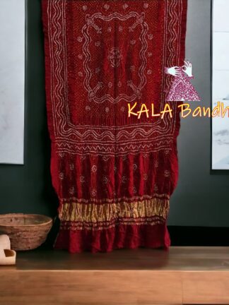 Maroon Blood Bandhani Dupatta Pure GajiSilk Chandrakhani