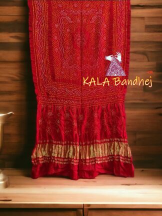 Red GajiSilk Bandhani LagdiPalav Dupatta