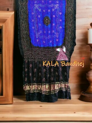 Black Blue Bandhani Dupatta Pure GajiSilk Chandrakhani