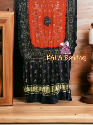 Black Orange Bandhani Dupatta Pure GajiSilk Chandrakhani