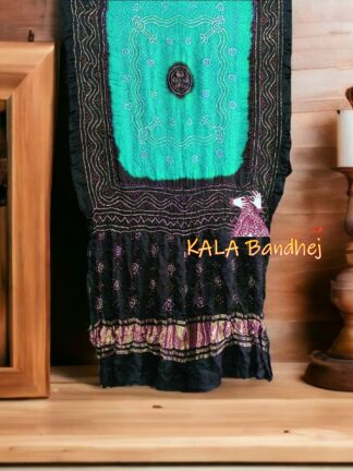 Black Rama Aqua Bandhani Dupatta Pure GajiSilk Chandrakhani