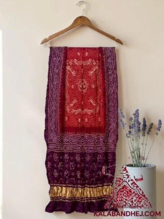 Brinjal Red Bandhani Chandrakhani Dupatta Pure Gaji Silk