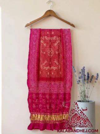 Pink Red Bandhani Chandrakhani Dupatta Pure Gaji Silk