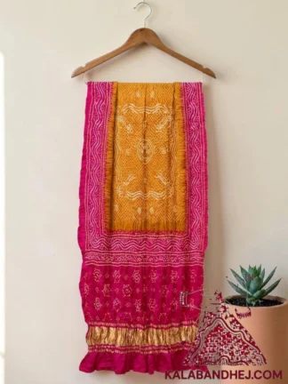 Pink Mustured Bandhani Chandrakhani Dupatta Pure Gaji Silk