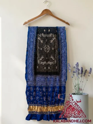 Blue Black Bandhani Chandrakhani Dupatta Pure Gaji Silk