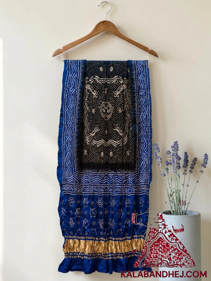 Blue Black Bandhani Chandrakhani Dupatta Pure Gaji Silk