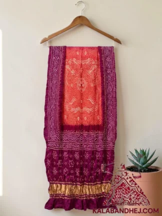 Brinjal Peach Pink Bandhani Chandrakhani Dupatta Pure Gaji Silk