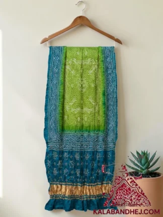 Peacock Blue Parrot Bandhani Chandrakhani Dupatta Pure Gaji Silk