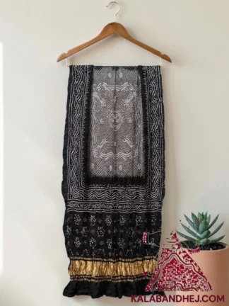 Black Silver Bandhani Chandrakhani Dupatta Pure Gaji Silk